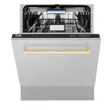 ZLINE Autograph Edition 24" 3rd Rack Top Control Tall Tub Dishwasher in DuraSnow Stainless Steel with Accent Handle, 51dBa (DWVZ-SN-24) [Color: Gold]