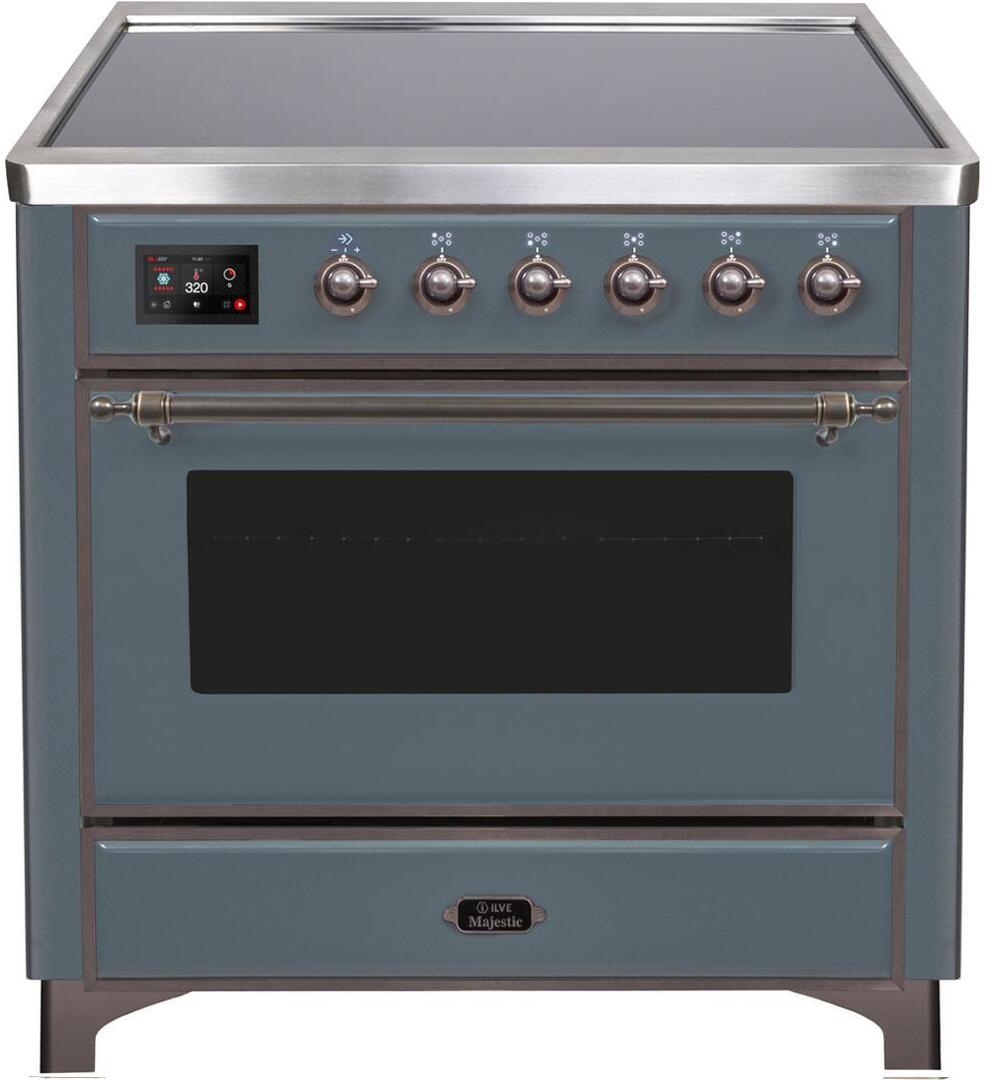 Majestic II 36 Inch Electric Freestanding Range in Blue Grey with Bronze Trim