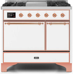 Majestic II 40 Inch Dual Fuel Liquid Propane Freestanding Range in White with Copper Trim