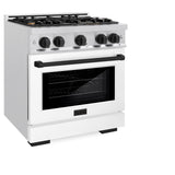 ZLINE Autograph Edition 30 in. 4.2 cu. ft. Select Gas Range with 4 Burner Cooktop and Convection Gas Oven in DuraSnow' Stainless Steel with White Matte Door and Matte Black Accents (HGRSZ-WM-30-MB)