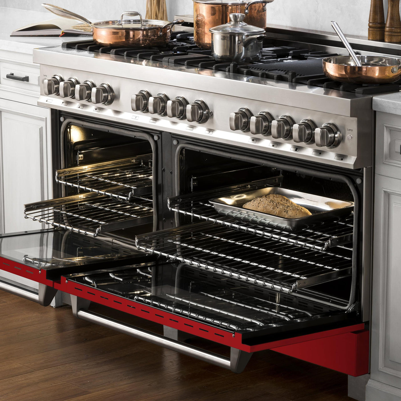 ZLINE 60 in. 7.4 cu. ft. Dual Fuel Range with Gas Stove and Electric Oven in Stainless Steel with Color Options (RA60) [Color: Red Gloss]