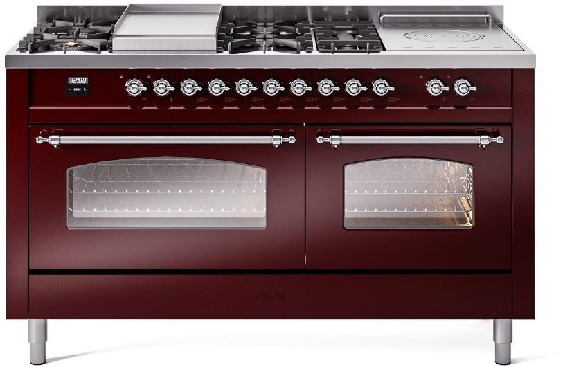 Nostalgie II 60 Inch Dual Fuel Liquid Propane Freestanding Range in Burgundy with Chrome Trim