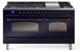 Nostalgie II 60 Inch Dual Fuel Liquid Propane Freestanding Range in Blue with Bronze Trim