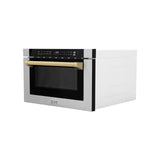 ZLINE Autograph Edition 24" 1.2 cu. ft. Built-in Microwave Drawer with a Traditional Handle in Stainless Steel and Polished Gold Accents (MWDZ-1-H-G)