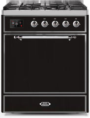 Majestic II 30 Inch Dual Fuel Liquid Propane Freestanding Range in Glossy Black with Chrome Trim