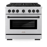 ZLINE Autograph Edition 36 in. 5.2 cu. ft. 6 Burner Gas Range with Convection Gas Oven in Stainless Steel and Matte Black Accents (SGRZ-36-MB)