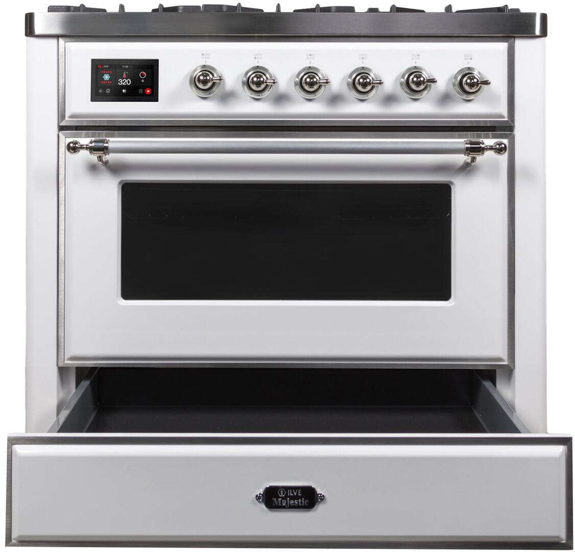 Majestic II 36 Inch Dual Fuel Liquid Propane Freestanding Range in White with Chrome Trim