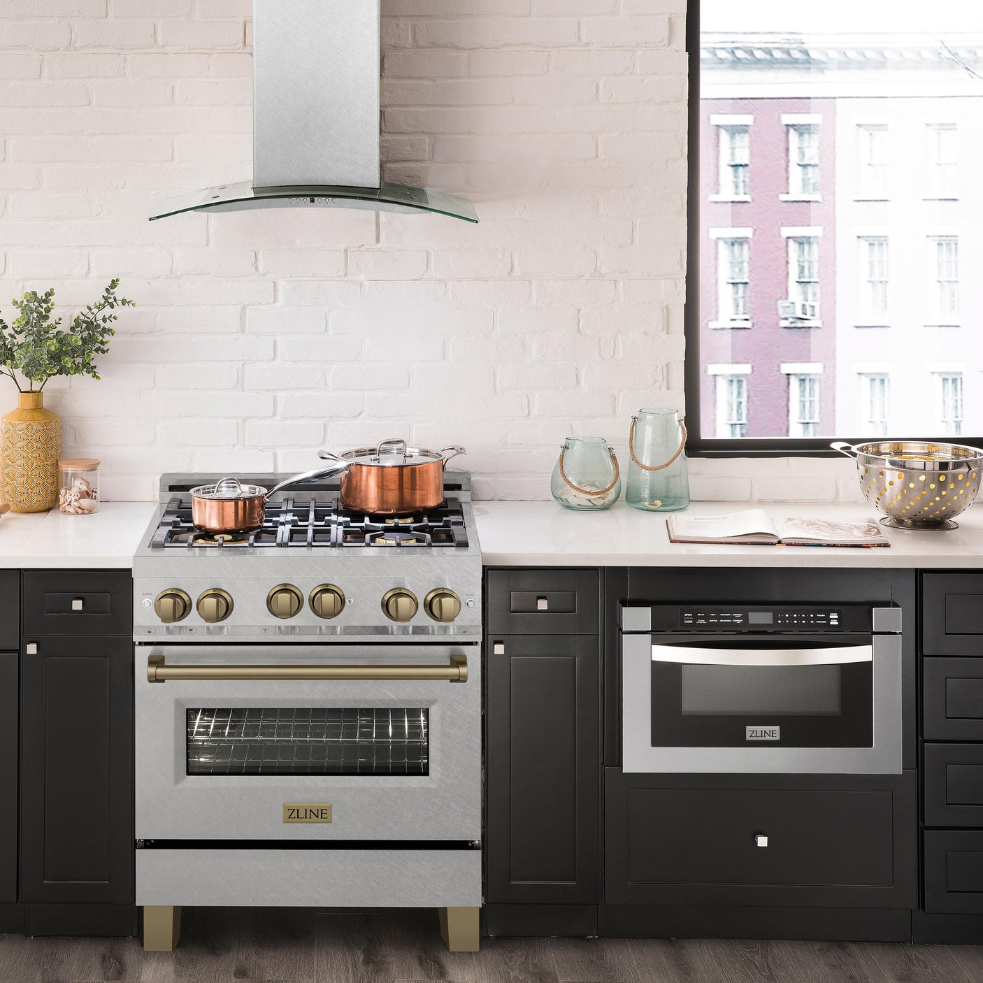 ZLINE 30" 4.0 cu. ft. Range with Gas Stove and Gas Oven in DuraSnow® Stainless Steel with Accents (RGSZ-SN-30) [Accent: Champagne Bronze]