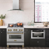 ZLINE 30" 4.0 cu. ft. Range with Gas Stove and Gas Oven in DuraSnow® Stainless Steel with Accents (RGSZ-SN-30) [Accent: Matte Black]