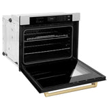 ZLINE 30 in. Autograph Edition Professional True Convection Single Wall Oven with Air Fry and Self Clean in DuraSnow' Stainless Steel with Champagne Bronze Handle (WASSZ-30-CB)