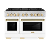 ZLINE Autograph Edition 48 in. 6.7 cu. ft. Paramount Double Oven Dual Fuel Range with 8 Burner Gas Cooktop in Stainless Steel with White Matte Doors and Polished Gold Accents (SDRZ-WM-48-G)