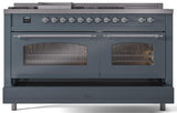 Nostalgie II 60 Inch Dual Fuel Liquid Propane Freestanding Range in Blue Grey with Chrome Trim