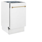 ZLINE Autograph Edition 18" Compact 3rd Rack Top Control Dishwasher in White Matte with Accent Handle, 51dBa (DWVZ-WM-18) [Color: Champagne Bronze]