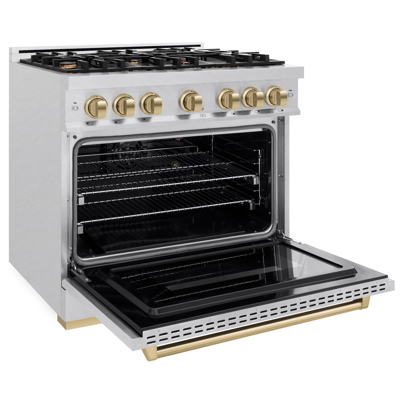 ZLINE Autograph Edition 36 in. 5.2 cu. ft. Classic Gas Range with 6 Burner Cooktop and Convection Gas Oven in DuraSnow' Stainless Steel and Champagne Bronze Accents (CGRSZ-36-CB)