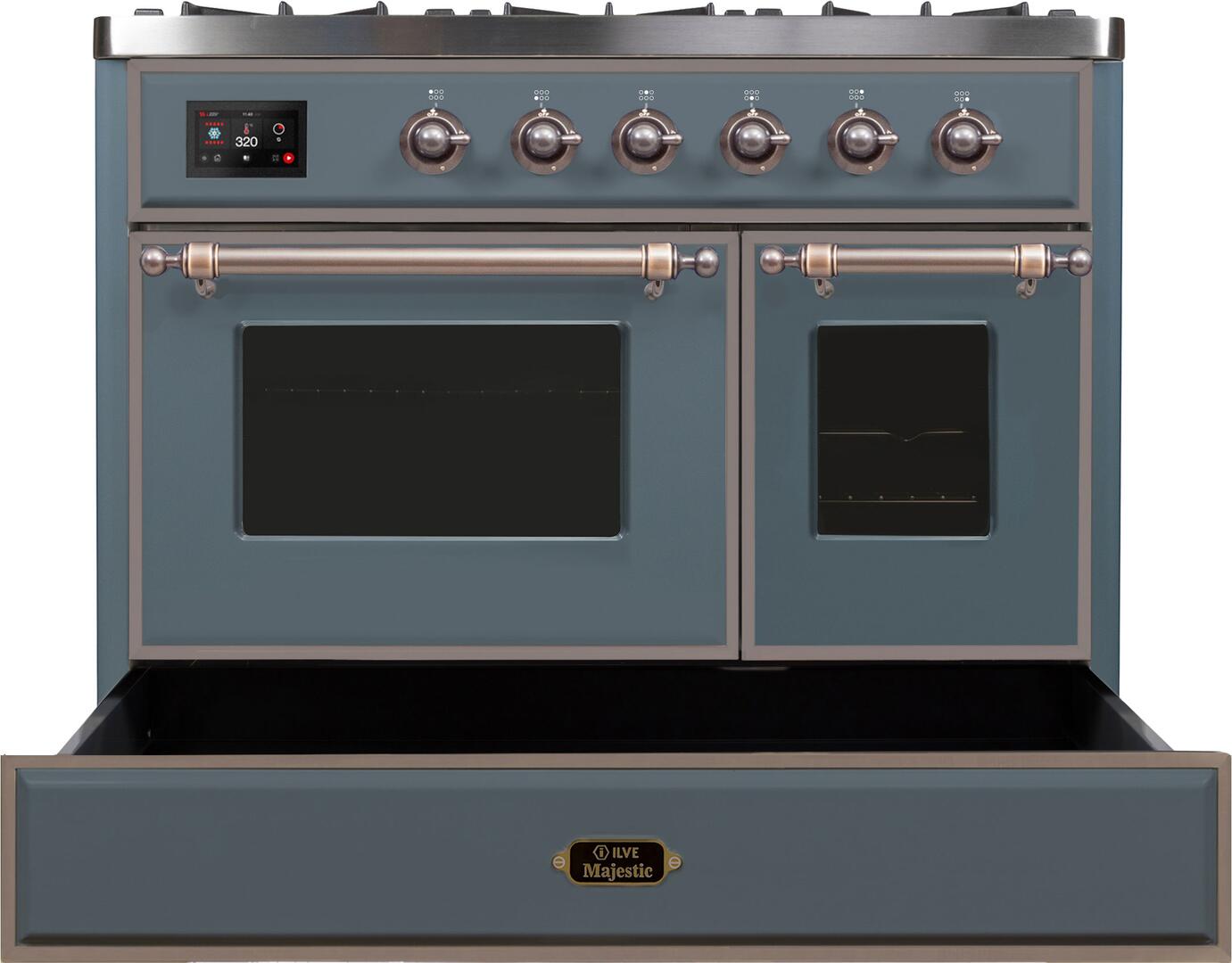 Majestic II 40 Inch Dual Fuel Liquid Propane Freestanding Range in Blue Grey with Bronze Trim