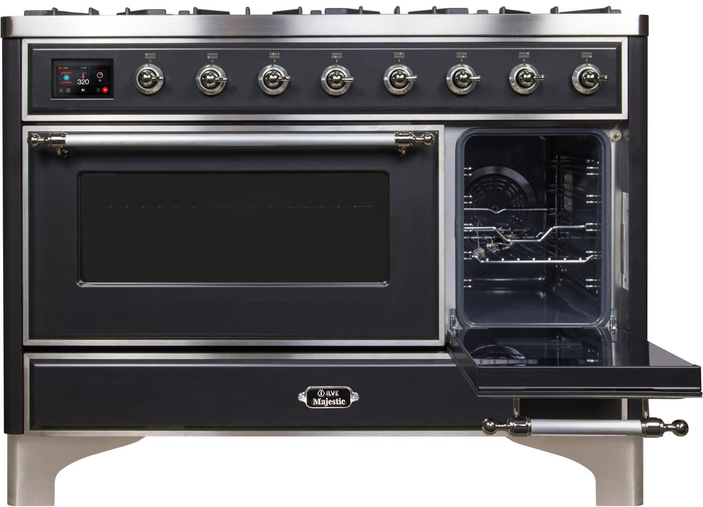 Majestic II 48 Inch Dual Fuel Liquid Propane Freestanding Range in Matte Graphite with Chrome Trim