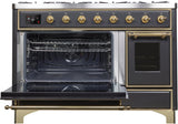 Majestic II 48 Inch Dual Fuel Natural Gas Freestanding Range in Matte Graphite with Brass Trim