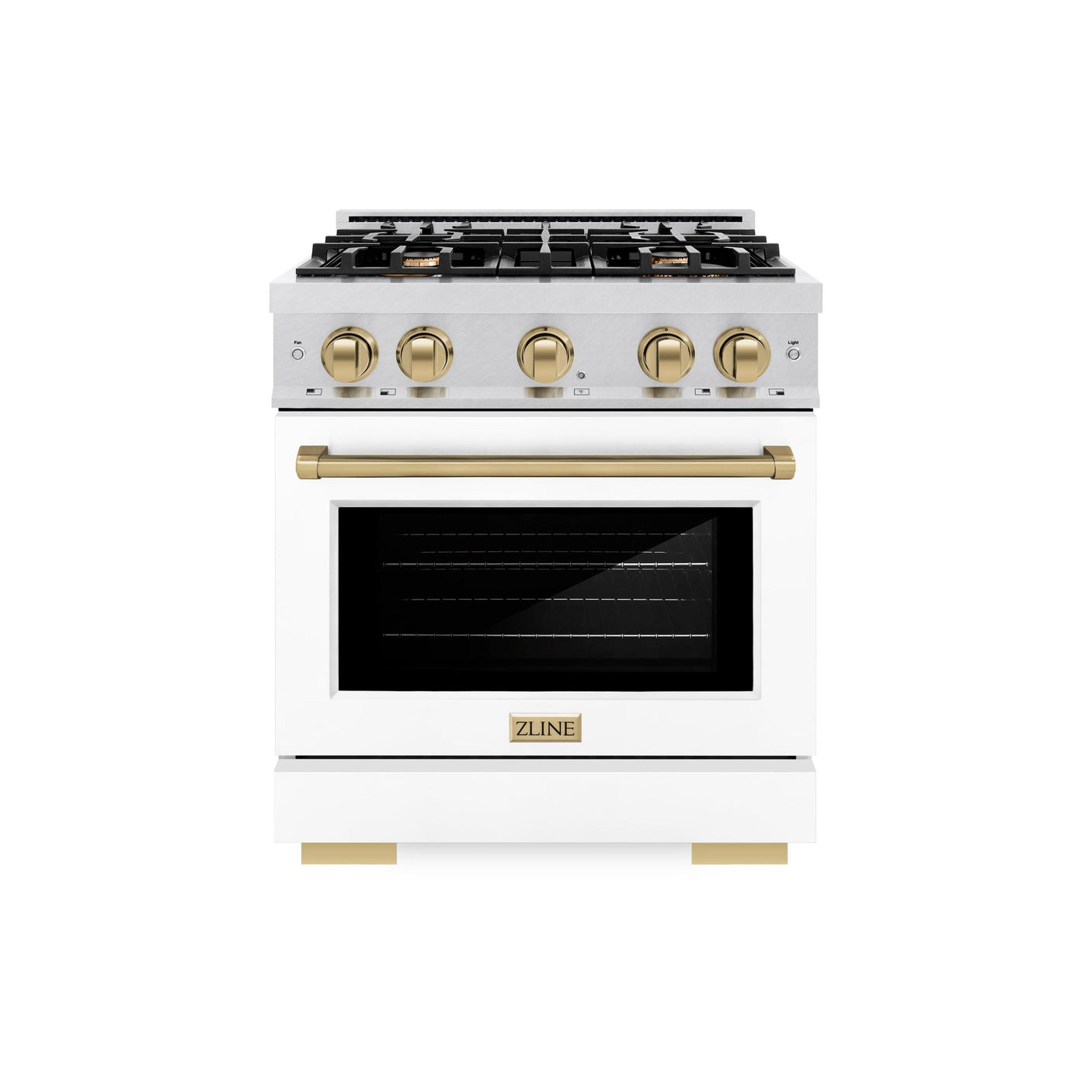 ZLINE Autograph Edition 30 in. 4.2 cu. ft. Select Gas Range with 4 Burner Cooktop and Convection Gas Oven in DuraSnow' Stainless Steel with White Matte Door and Champagne Bronze Accents (HGRSZ-WM-30-CB)