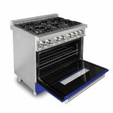 ZLINE 36 in. Dual Fuel Range with Gas Stove and Electric Oven in Stainless Steel (RA36) [Color: Blue Matte]