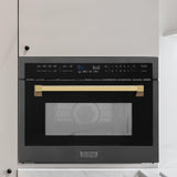 ZLINE Autograph Edition 24" 1.6 cu ft. Built-in Convection Microwave Oven in Black Stainless Steel and Polished Gold Accents (MWOZ-24-BS-G)