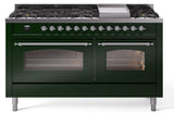 Nostalgie II 60 Inch Dual Fuel Natural Gas Freestanding Range in Emerald Green with Chrome Trim