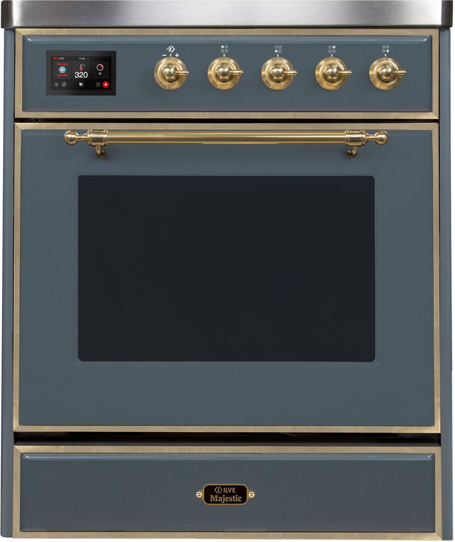 Majestic II 30 Inch Electric Freestanding Range in Blue Grey with Brass Trim