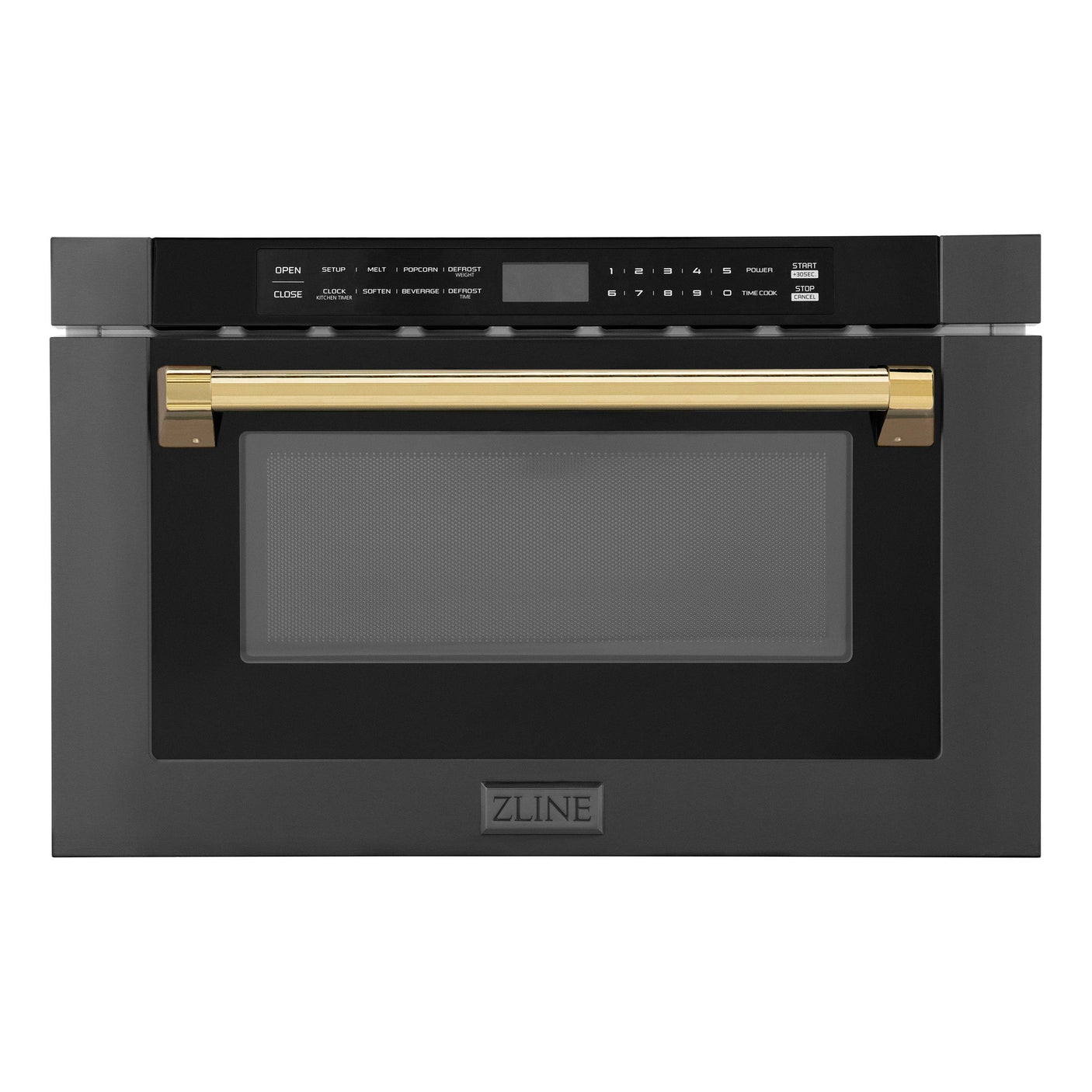 ZLINE Autograph Edition 24" 1.2 cu. ft. Built-in Microwave Drawer in Black Stainless Steel and Polished Gold Accents (MWDZ-1-BS-H-G)