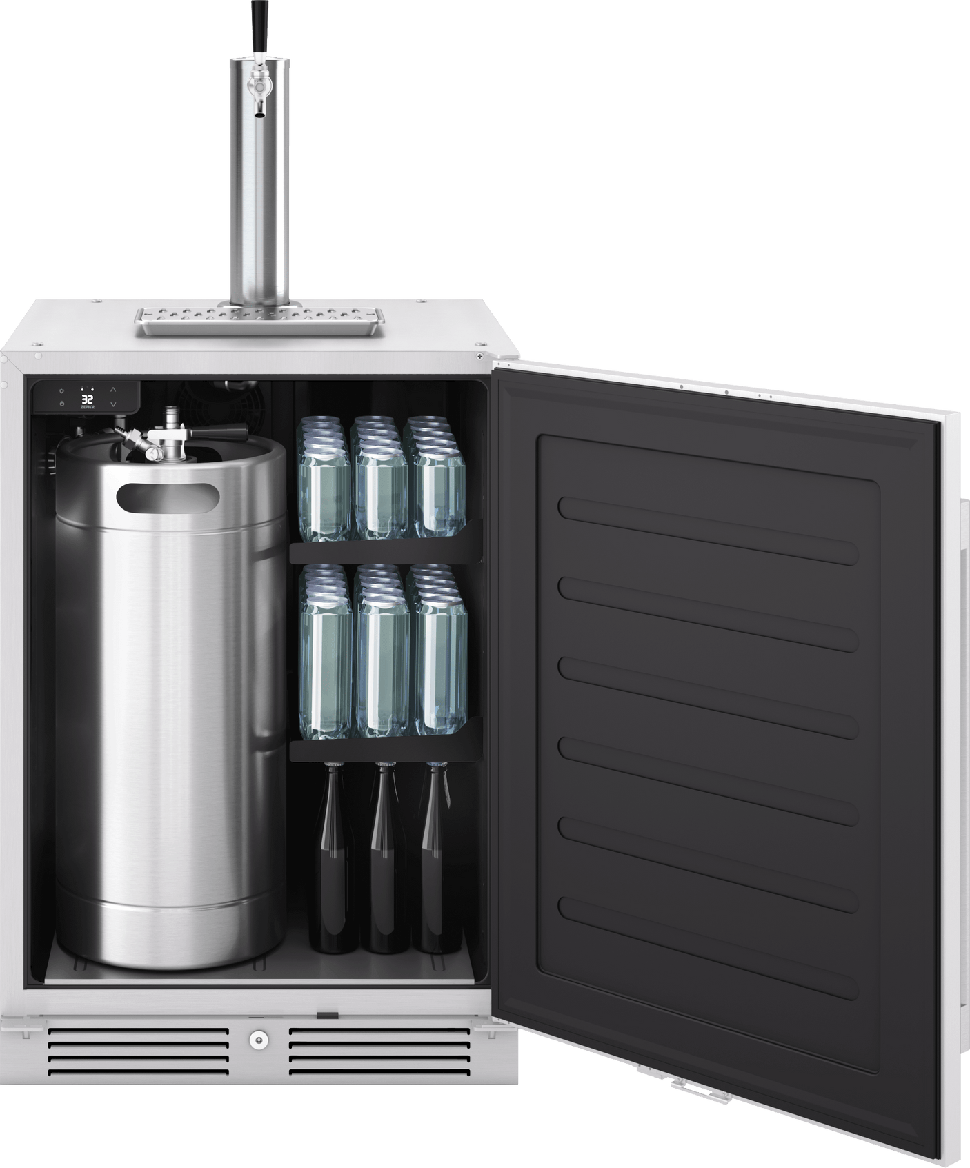 Presrv Outdoor Kegerator & Beverage Cooler, 24in Under Cabinet, SS+Glass, Reverse Door, 1 Zone