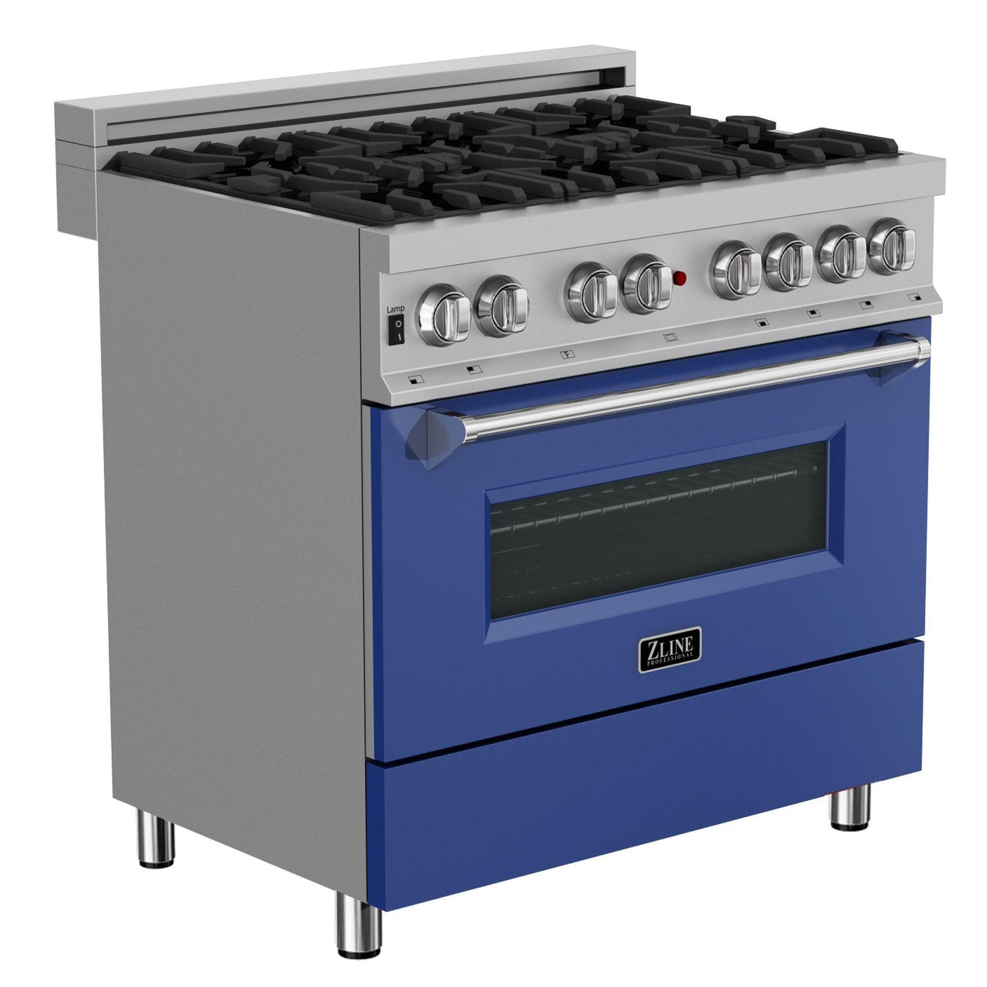 ZLINE 36 in. Professional Dual Fuel Range in DuraSnow Stainless Steel with Color Door Finishes (RAS-SN-36) [Color: Blue Gloss]