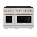 ZLINE Autograph Edition 48 in. 6.7 cu. ft. Paramount Double Oven Dual Fuel Range with 8 Burner Gas Cooktop in DuraSnow' Stainless Steel and Champagne Bronze Accents (SDRSZ-48-CB)