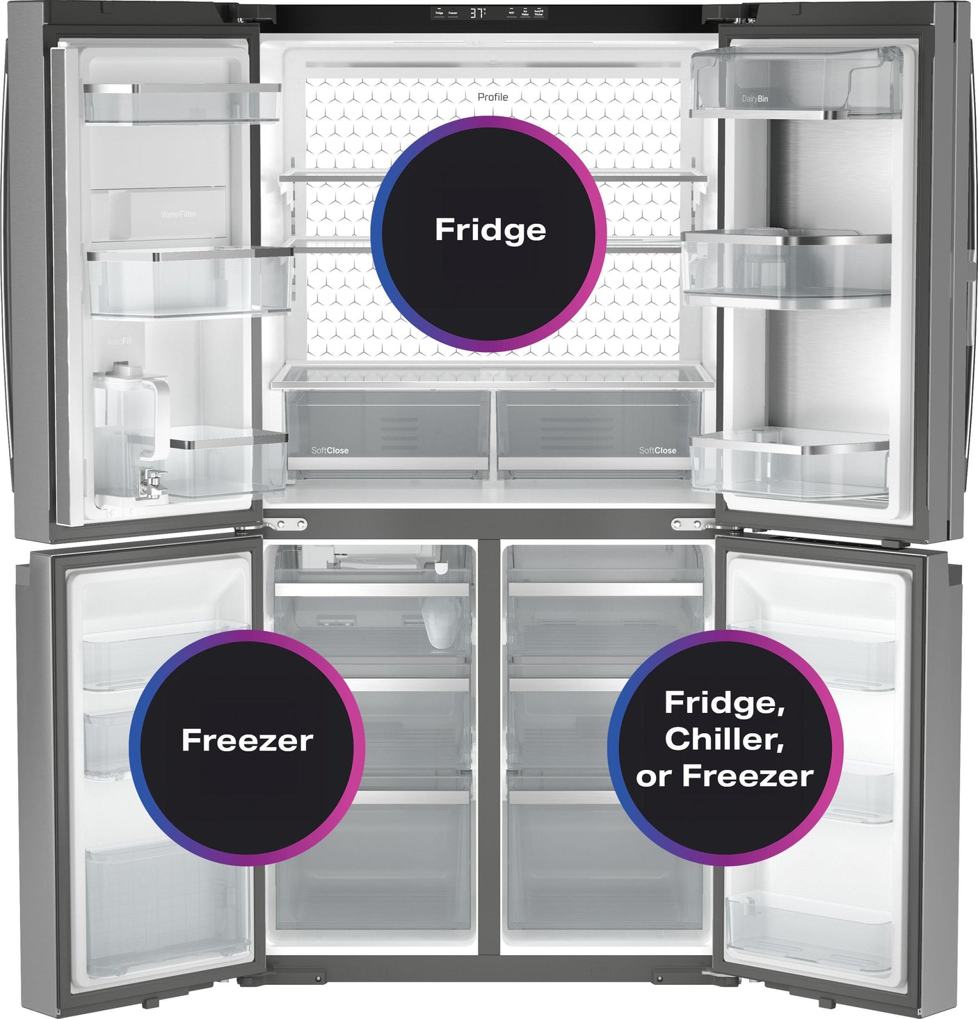 GE Profile™ ENERGY STAR® 28.3 Cu. Ft. Quad-Door Refrigerator with Dual-Dispense AutoFill Pitcher