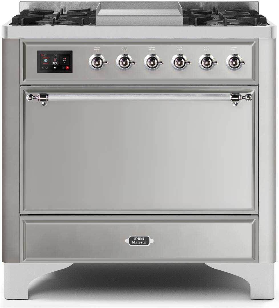 Majestic II 36 Inch Dual Fuel Natural Gas Freestanding Range in Stainless Steel with Chrome Trim