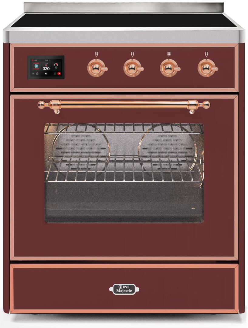 Majestic II 30 Inch Electric Freestanding Range in Burgundy with Copper Trim