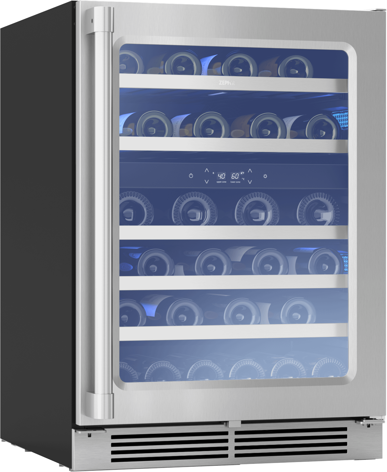 Presrv Pro Wine Cooler, 24in Under Cabinet, SS+Glass, Reverse Door, 2 Zone