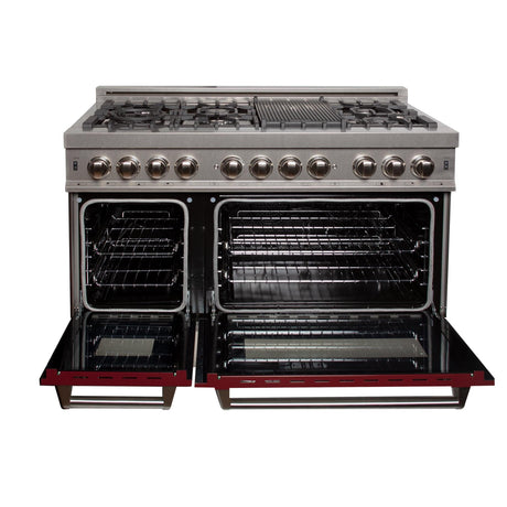 ZLINE 48 in. DuraSnow Stainless Steel 6.0 cu.ft. 7 Gas Burner/Electric Oven Range with Color Door Options (RAS-SN-48) [Color: Red Gloss]