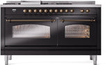 Nostalgie II 60 Inch Dual Fuel Liquid Propane Freestanding Range in Glossy Black with Bronze Trim