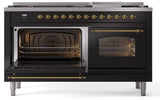 Nostalgie II 60 Inch Dual Fuel Liquid Propane Freestanding Range in Glossy Black with Brass Trim