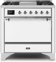 Majestic II 36 Inch Dual Fuel Natural Gas Freestanding Range in White with Chrome Trim