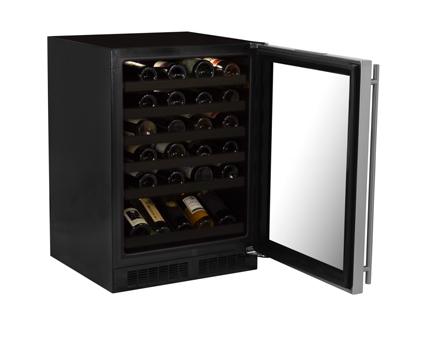 24" High Efficiency Single Zone Wine Cellar - Smooth Black Frame Glass Door - Left Hinge