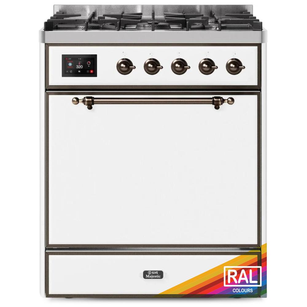 ILVE Majestic II 30 UM30DQNE3RAB Freestanding Dual Fuel Range with 5 Sealed Burners Single Oven with Solid Door in RAL Color with Bronze knobs