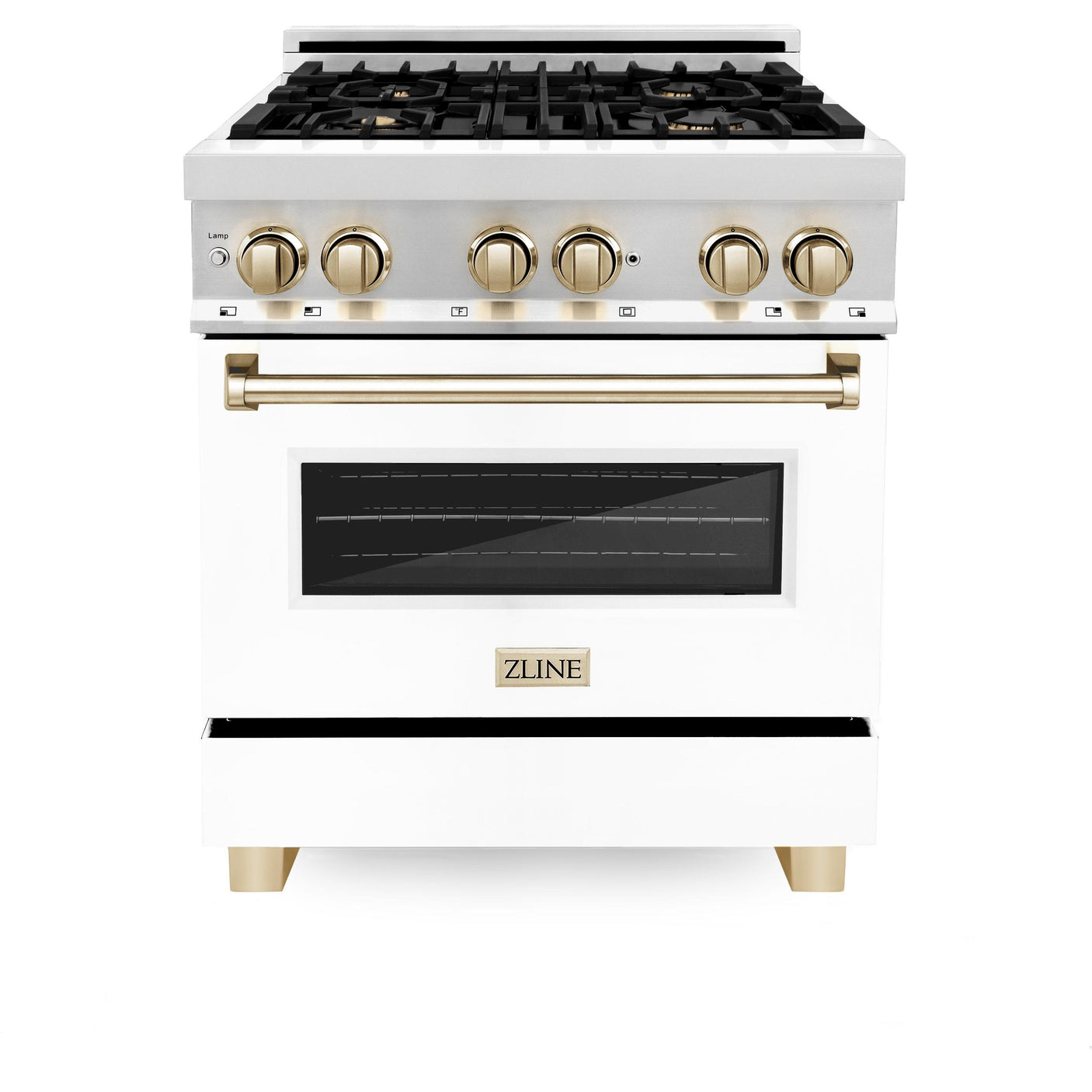 ZLINE Autograph Edition 30 in. 4.0 cu. ft. Dual Fuel Range with Gas Stove and Electric Oven in Stainless Steel with White Matte Door and Accents (RAZ-WM-30) [Color: Gold]