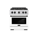 ZLINE Autograph Edition 30 in. 4.2 cu. ft. 4 Burner Gas Range with Convection Gas Oven in Stainless Steel with White Matte Door and Matte Black Accents (SGRZ-WM-30-MB)