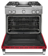 36'' 4-Burner with Griddle, Dual Fuel Freestanding Range, Commercial-Style - Signature Red