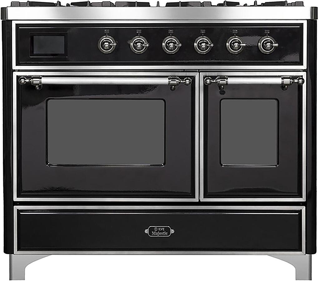 Majestic II 40 Inch Dual Fuel Natural Gas Freestanding Range in Glossy Black with Chrome Trim