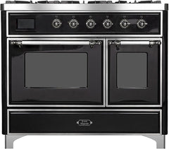 Majestic II 40 Inch Dual Fuel Natural Gas Freestanding Range in Glossy Black with Chrome Trim