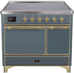 Majestic II 40 Inch Electric Freestanding Range in Blue Grey with Brass Trim