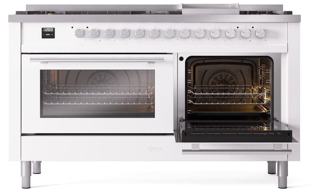 Professional Plus II 60 Inch Dual Fuel Natural Gas Freestanding Range in White with Trim