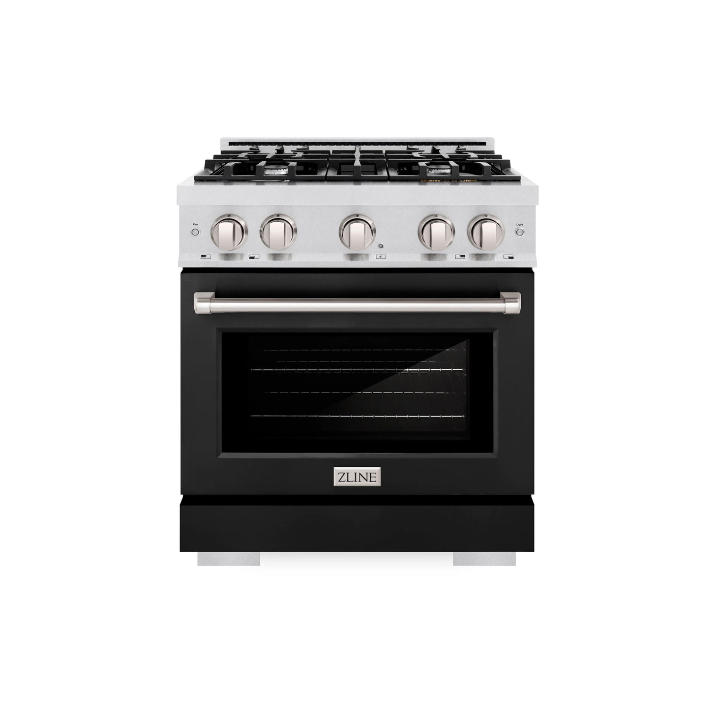 ZLINE 30 in. 4.2 cu. ft. Select Gas Range with 4 Burner Cooktop and Convection Gas Oven in DuraSnow' Stainless Steel with Black Matte Door (HGRS-BLM-30)