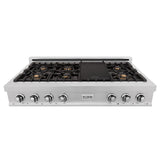 ZLINE 48" Porcelain Gas Stovetop in Fingerprint Resistant Stainless Steel with 7 Gas Brass Burners and Griddle (RTS-BR-48)