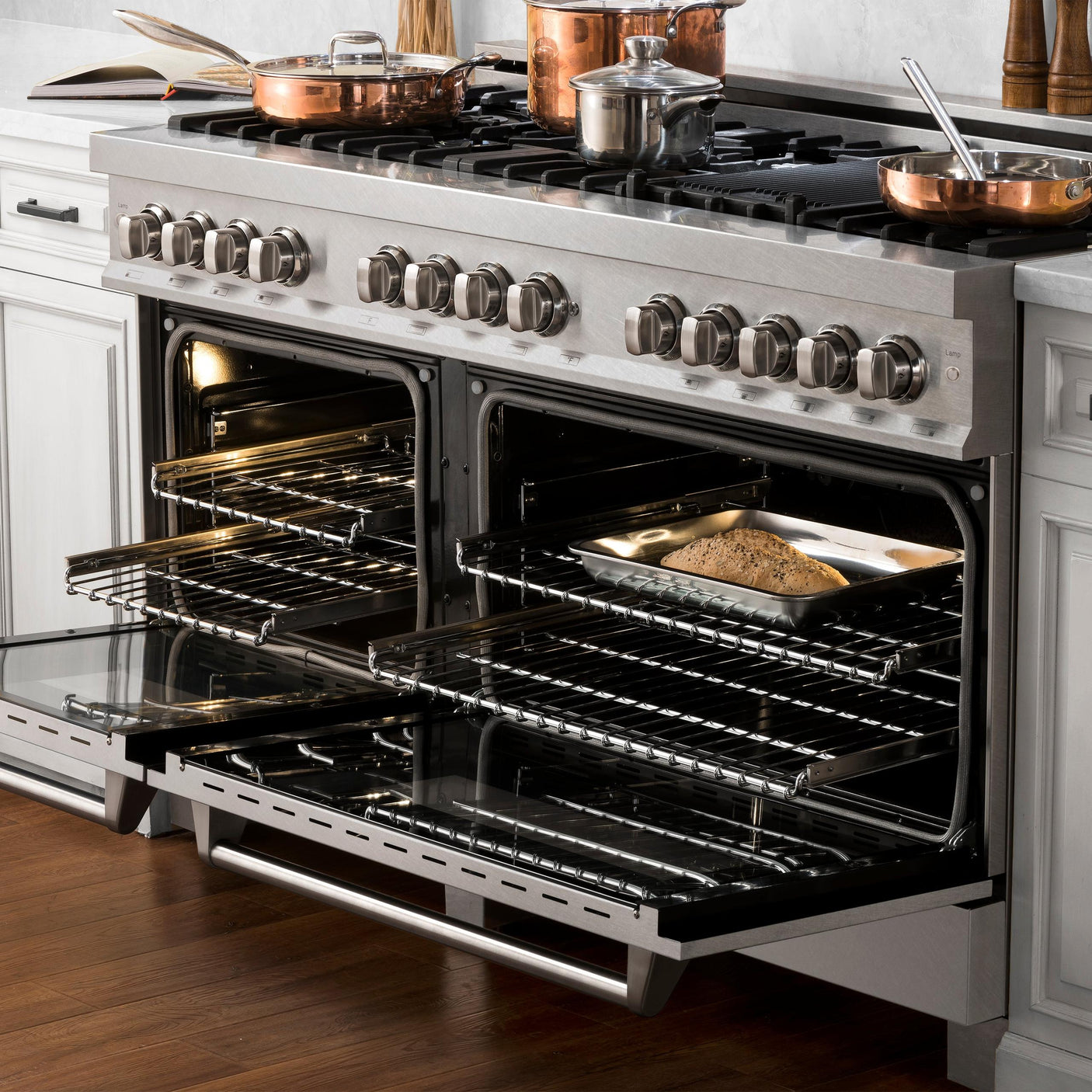 ZLINE 60 in. 7.4 cu. ft. Dual Fuel Range with Gas Stove and Electric Oven in DuraSnow Stainless Steel and Colored Door Options (RAS-60) [Color: DuraSnow Stainless Steel with Brass Burners]